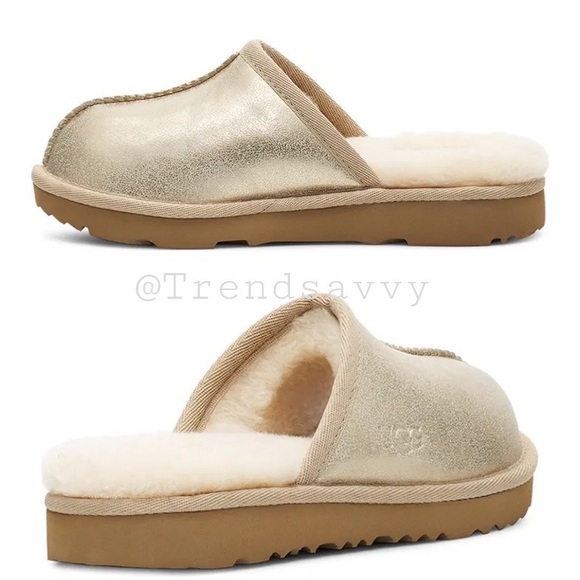 UGG Keegan Metallic UGGplush Faux Fur Lined Slipper Shoes Big Kid 2M AUTHENTIC